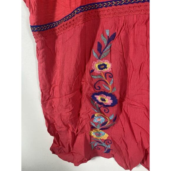 Westbound Top Tunic 1X Coral Pink Embroidered Floral Empire Waist Boho Peasant - Picture 3 of 11